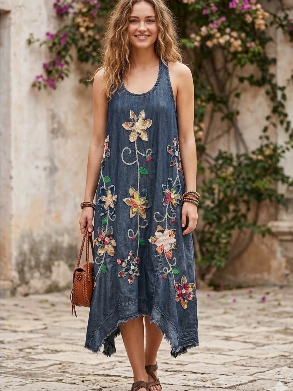 Jaded Gypsy Fruitful Endeavors Dress | Floral Embroidered Denim | L/XL